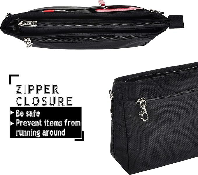 Vercord Expandable Nylon Handbag Purse Organizer Insert Liner Shaper Bag in Bag Black Medium