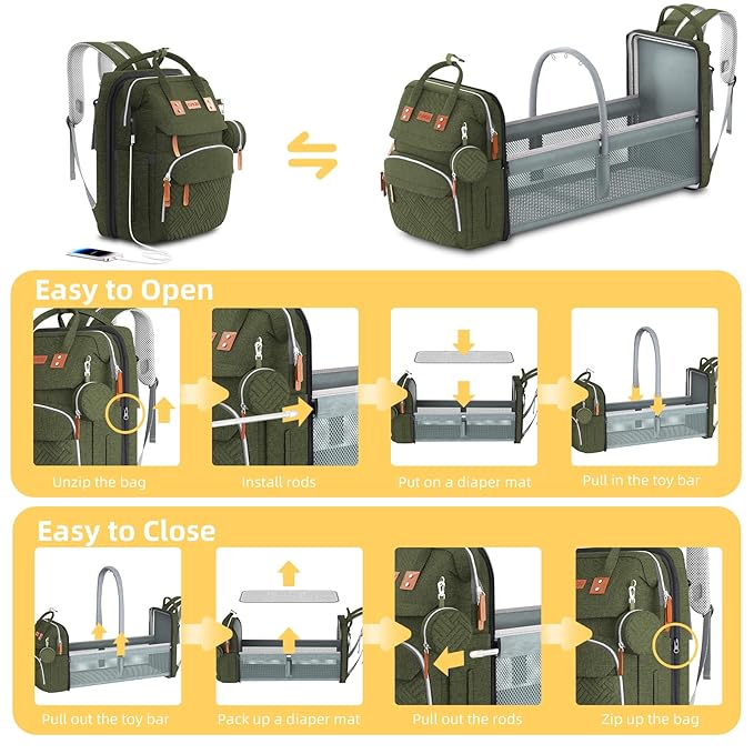 ISMGN Diaper Bag Backpack with Changing Station, Large Diaper Bag, Baby Bag, Multifunctional Diaper Bag, ARMYGREEN