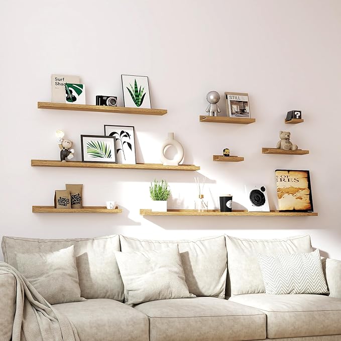Floating Shelves for Wall Decor, Long Wall Mounted Storage Shelf for Bedroom, Living Room, Bathroom, Kitchen, Nursery, Display Picture Ledge Shelf with Lip Set of 2-36 Inches, Oak