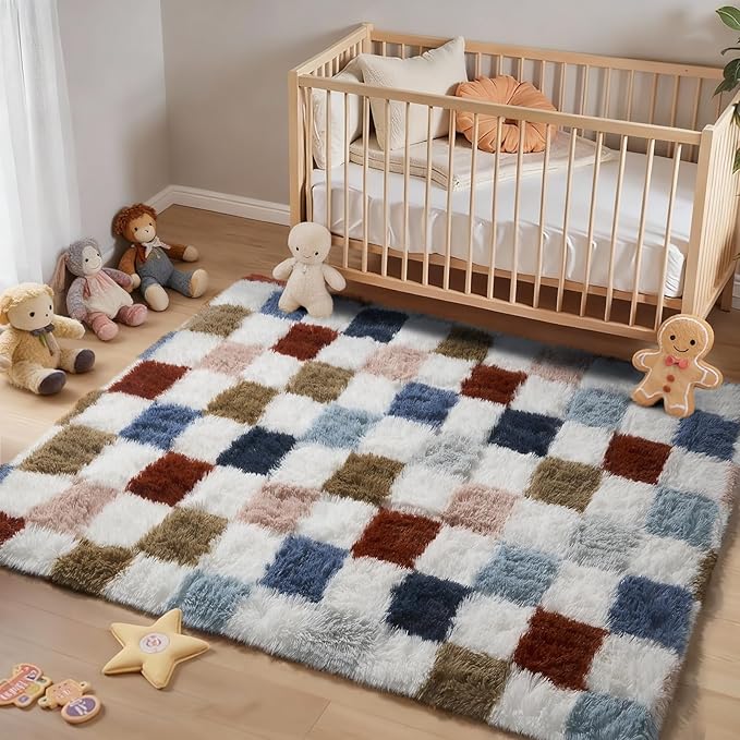 Ophanie Area Rugs for Bedroom Living Room,Color Checkered Rainbow,Size 4' x 6',Shape Rectangular