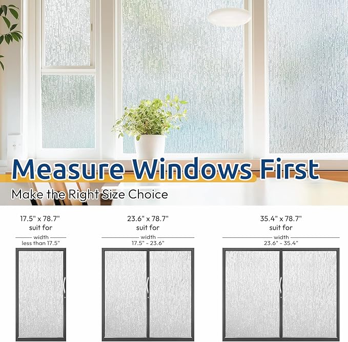 rabbitgoo Window Privacy Film Frosted Glass Clings, Decorative Sun UV Blocking Static Cling Window Covering, Removable Frosting Sticker for Home, Rain Silk, 17.5 x 78.7 Inches