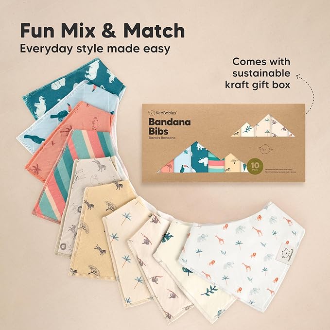 KeaBabies 10-Pack Organic Baby Bandana Bibs for Girls - Super Absorbent Triangle Baby Bibs for Drooling and Teething Infant, 100% Cotton Extra Soft for Newborn, Infant 0-36 Months (Cosmo)
