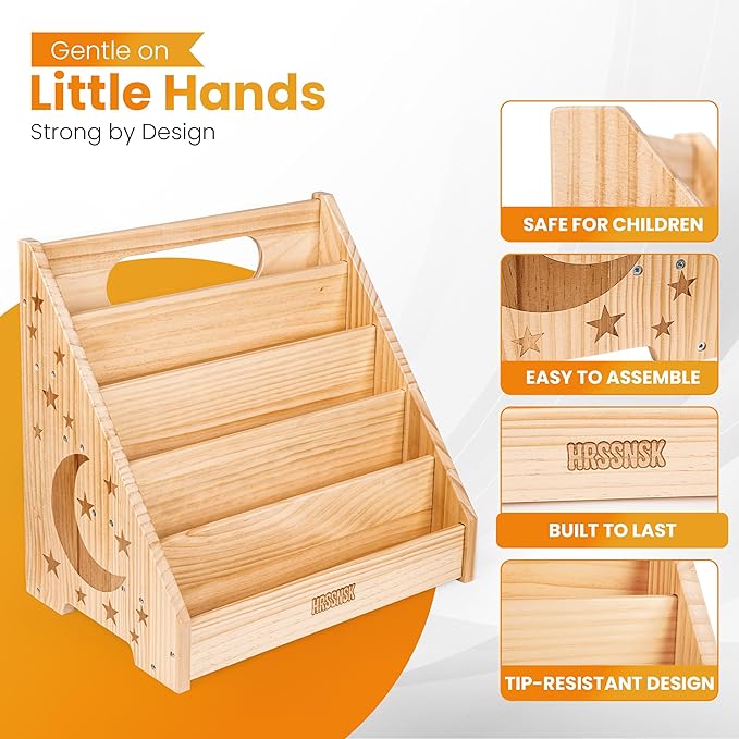 Hrssnsk Montessori Baby Bookshelf, Front-Facing Wooden Kids & Toddler Bookshelf, Nursery Book Organizer for Playroom