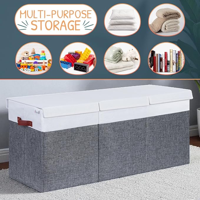Extra Large Toy Storage Organizer with Lid - Sturdy, Collapsible Toy Chest Storage Box Design - Toys Bin with Dividers for Kids, Nursery, Bedroom, Playroom 37"x16"x14"
