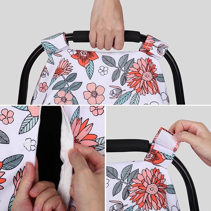 Rquite Car Seat Cover Baby, Carseat Covers Baby for Girl Boy, Warm Minky Infant Car Seat Cover Winter, Peekaboo Opening Car Seat Canopy, Multi-use Baby Carrier, Stroller, Nursing Cover, Minky Blanket