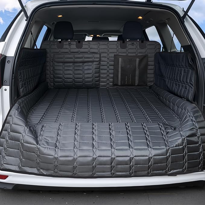 SUV Cargo Liner for Dogs, Waterproof Pet Cargo Cover with Bumper Flap Protector, Scrachproof Non-Slip Dog Seat Mat for SUVs, Large Size Cargo Liner Universal Fit Black