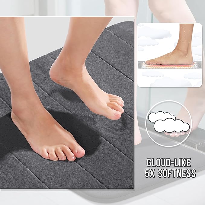 Yimobra Memory Foam Toilet Bath Mat U-Shaped, 24 X 20 Inches,Soft and Comfortable, Super Water Absorption, Non-Slip, Machine Wash and Easier to Dry for Bathroom Commode Contour Rug, Dark Gray