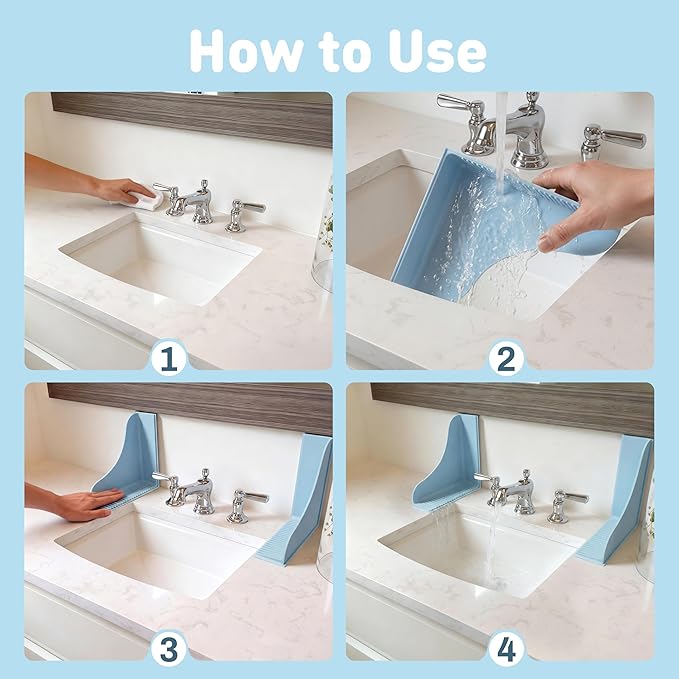 No-Adhesive 2-Pack All-Silicone Shower Splash Guard with Strong Suction Cups, Reusable One-Piece Bath Tub Corner Water Blocker for Secure Seal&Easy Removal，Keep Water in Shower or Bath, Baby Blue