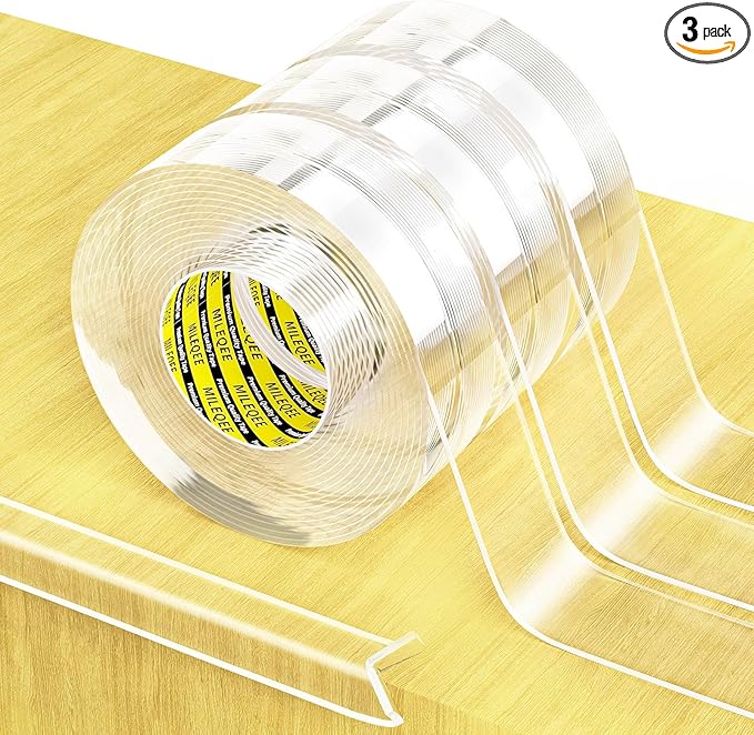 3Pack Clear Edge Protector Strip,1.18in x 16.4FT(49.2FT Total),Sharp Edge Wrap Cover Tape,Self Adhesive Protective Bumper Guards for Cabinet Door Desk Table Furniture,Kitchen Countertop,Waterproof
