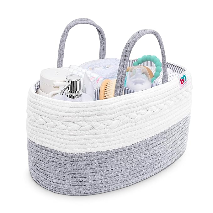 Babynma Rope Diaper Caddy - Storage for Baby and Toddler Items - Portable Cotton Organizer Easily Holds Diapers, Wipes, Clothing - Useful for Nursery, Bedroom (Gray, Extra Large)