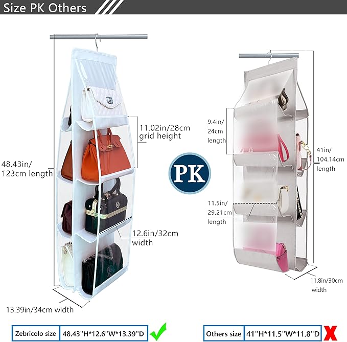 purse organizer, NEW improved Larger, purse organizer for closet, Heavy Duty Hooks, purse storage, Durability Material, handbag organizer, holds bigger bags, closet organizer, White-1Pack
