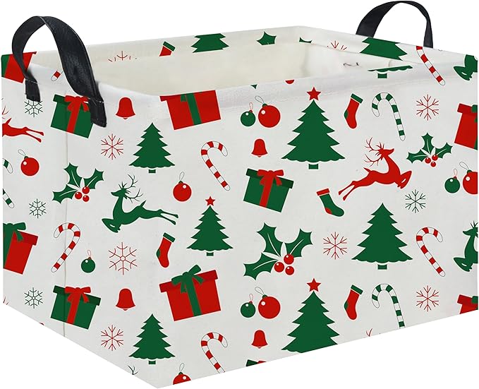 TIBAOLOVER Rectangular Christmas Basket Tree Cute Christmas Gift Baskets for Families Baby Storage Bin Kids Toy Storage Bin Organizer Box Christmas Room Decor for Christmas Parties(Christmas Tree)