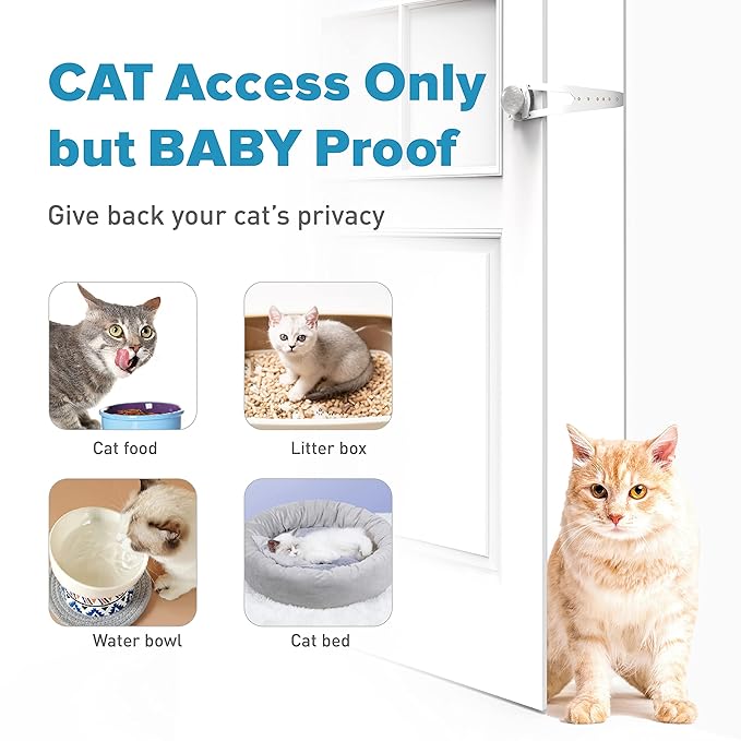 Adjustable Child Proof Door Lock, Easy Way for Baby Proof Litter Box While Keep Door Prop Open for Cats, No-Drill & Portable Alternative of Pet Gates and Interior Cat Door, White, 2 Packs
