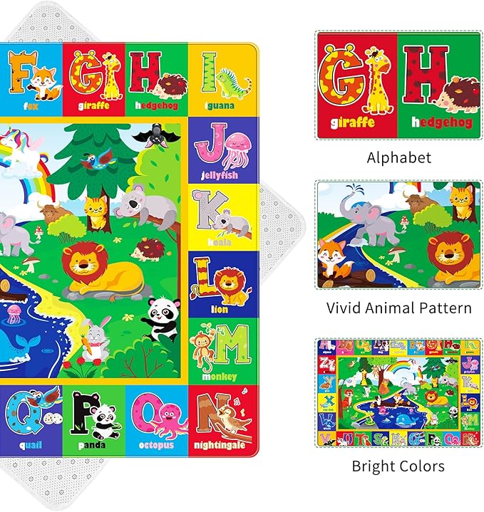 LTKOUGFAM Baby Play Mat for Floor, Baby Crawling Mat Soft Surface Toddler Playmat for Babies, Non-Toxic Foldable Non-Slip ABC Mats for Kids Infants Girls Boys (59X39.4 INCH)