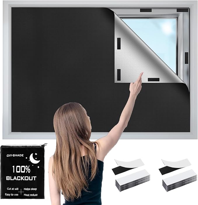 100% Blackout Window Cover,157" x 57" Portable Ttravel Blackout Shades for Window, No Drill Temporary Cuttable Blackout Curtains for Bedroom, RV, Nursery,Media Room,420D Fabric, 30 Loop Tapes