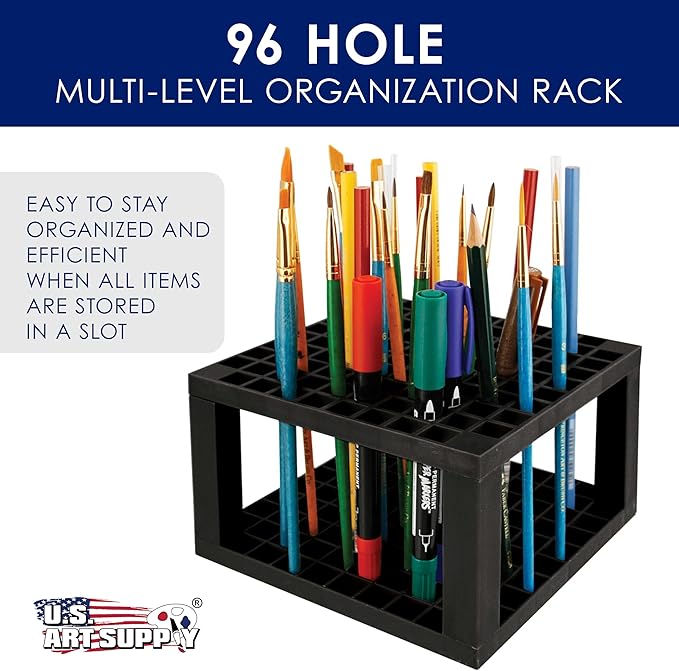 U.S. Art Supply 96 Slot Marker Organizer & Paint Brush Holder – Marker Storage, Pens, Brushes, Colored Pencils