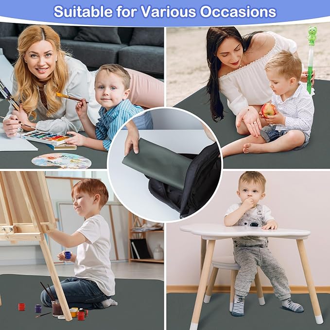Basumee Splat Mat High Chair Mat Waterproof Baby Play Splat Mat for Under High Chair Food Catcher Highchair Mat for Floor Non Slip Bottom, Gray, 46x42 Inches