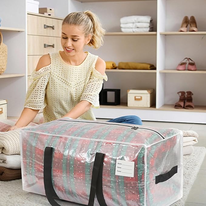 6 Pack Extra Heavy Duty Large Moving Bags with Comfortable Handle & Strong Zipper,Storage Totes for Space Saving Moving Storage College Supplies Alternative to Moving Box,Clear