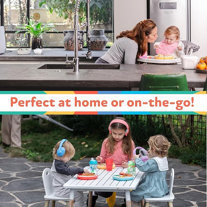 Nuby Silicone Round Suction Plate with Lid - Dishwasher-Safe Baby and Toddler Plate - 6+ Months - Blue and Yellow - Back to School Essentials