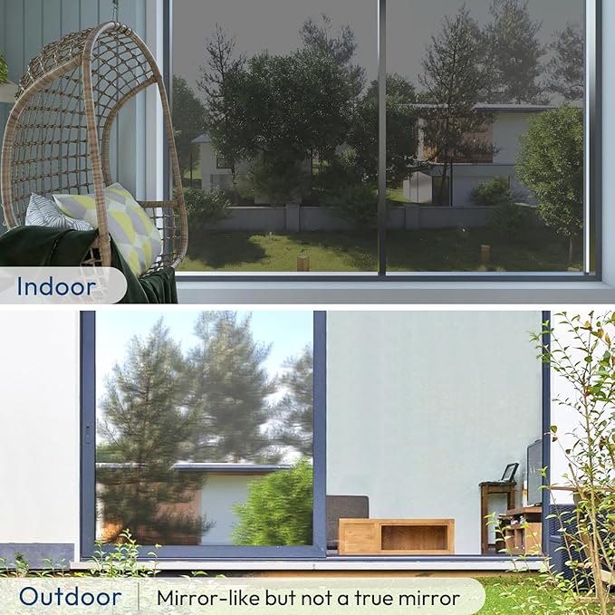 rabbitgoo Window Privacy Film One Way Window Tint for Home, Removable Reflective Heat Sun Blocking Anti UV Glass Door Covering, Mirror Tinting Film House Office, 35.4 in X 16.4 Feet, Black Silver