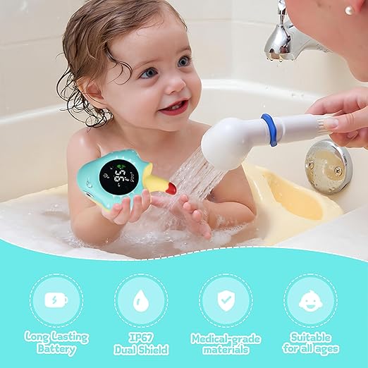 Baby Bath Thermometer with Floating Toys - Digital Water & Room Temperature Monitor, Rechargeable Thermometer with Alerts for Newborn Bath Essentials, Infant Safety