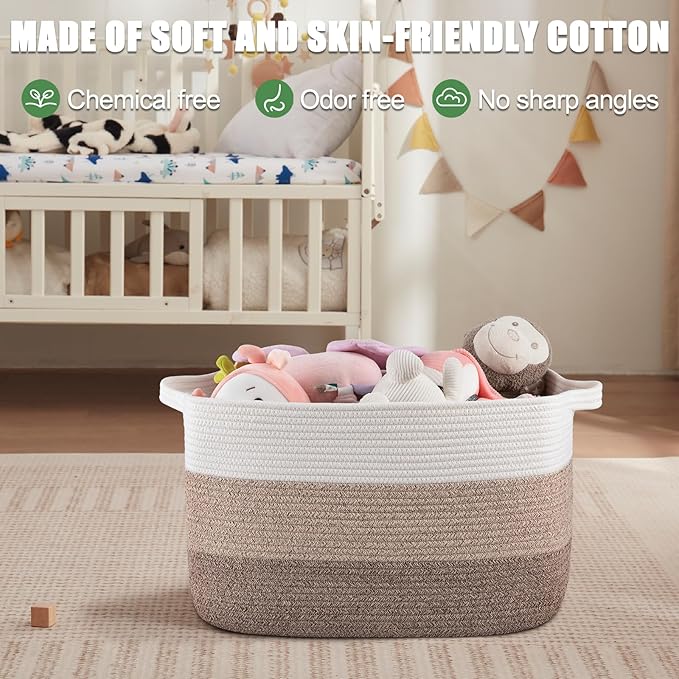 SIXDOVE 65L Large Storage Basket, Cotton Rope Woven Blanket Basket, Toy Storage for Baby Room, Living Room, Gradient Yellow
