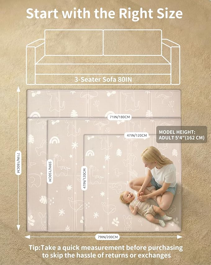 Baby Play Mat, 50 x 50 Inch Foldable Play Mats for Babies and Toddlers, Waterproof & Anti-Slip Portable Baby Floor Mat for Playpen with Travel Bag