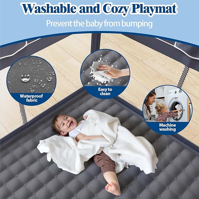 Jixrolyn Foldable Baby Playpen with Mat, 50"x50" Folding Playpen for Babies and Toddlers, Sturdy Safety Play Yard with Gate, Portable Kid's Play Pen with Bag