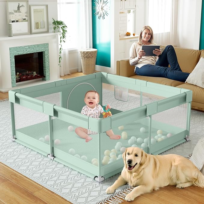 Fodoss Playpen for Babies and Toddlers, Green Playpen for Apartment, Kids Play Pen, Extra Large Baby Play Pen, Big Playard for Infants