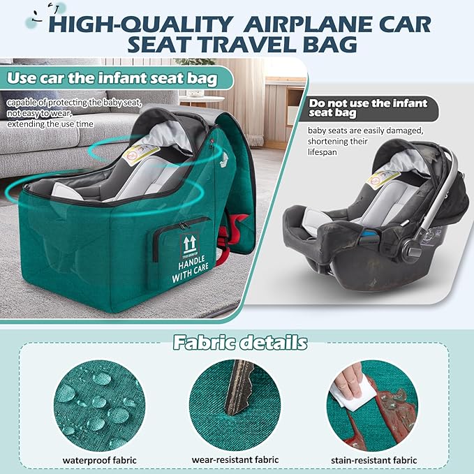 RAINSMORE Infant Car Seat Travel Bag for Airplane Compatible with All Nuna Pipa Car Seat and Base Chicco KeyFit 30 and Base Padded Car Seat Backpack for Travel Carseat Gate Check Bag with Side Pocket