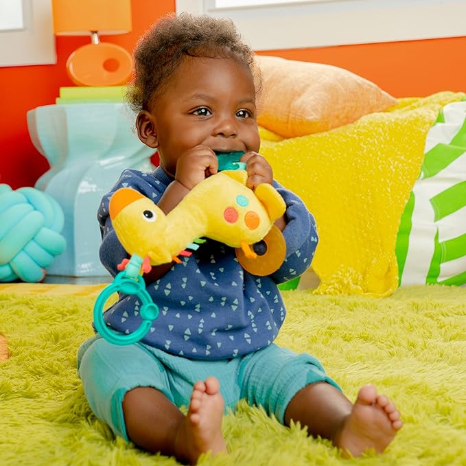 Bright Starts Safari Soother Rattle & Teether Toy for Stroller and On-The-Go - Giraffe - Unisex, Newborn + (Pack of 2)
