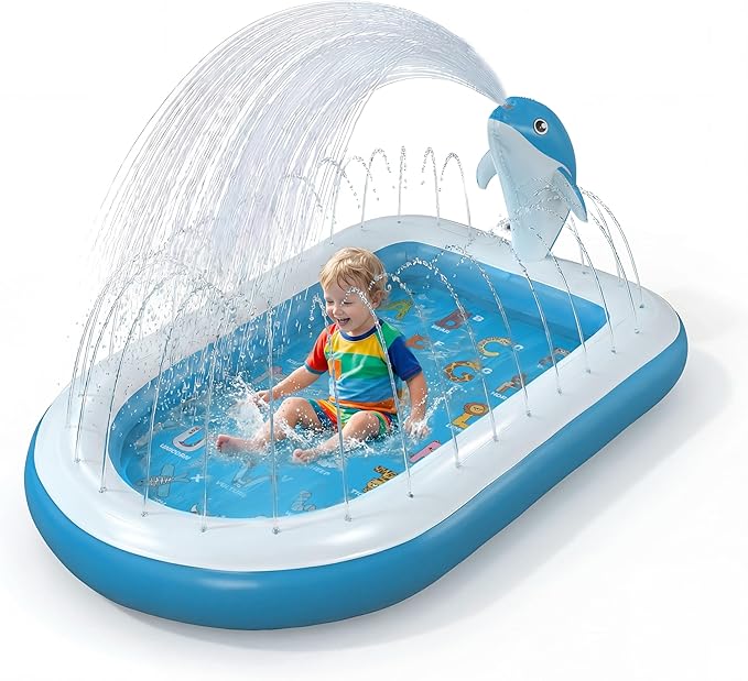 Splash Pads for Toddlers 1-3, Dolphin Toy Sprinkler for Kids, Outdoor Play Mat for Babies, 68" Backyard Inflatable Kiddie Pool, Splash Pad for Kids Ages 4-8, Birthday Gifts for 1 Year Old Boy Girl