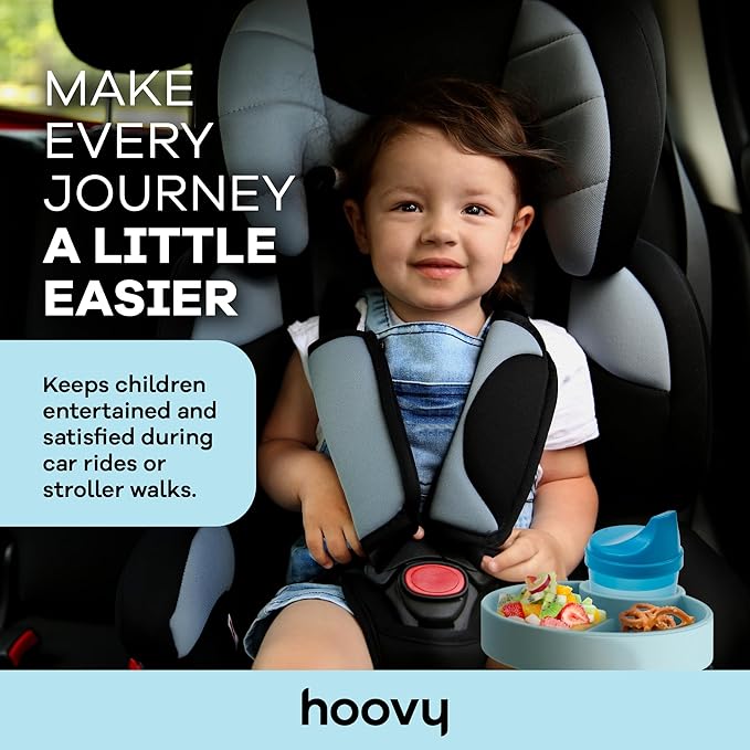 Hoovy Silicone Cup Holder Tray for Car Seat, Booster Seat, Stroller - Carseat Snack Trays for Kids Travel - Cup Holders Food Tray - Sharkskin 1 Pack