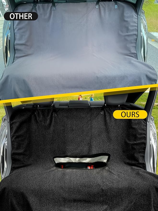 ZIMABLUE Terry Cloth Back Seat Cover Black Universal Waterproof Car Sport Towel Seat Cushion Sweat-Absorbent Towel Cloth Suitable for All Seasons Waterproof Beach Seat Cover Washable