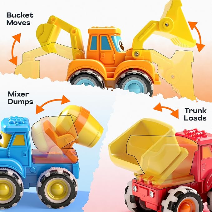 Vroomix Jova GlowRover 3 Pack Monster Truck Toys, City Construction Cars with LED Light Up Wheels, Friction Powered Cars for Toddlers Boys Girls 18M+, Birthday Gifts for Christmas