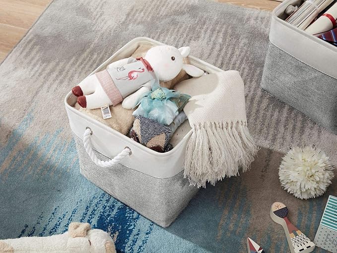 DECOMOMO Cube Storage Bins - 13x13 Storage Cubes for Toys, Shelves, Closet and Cube Organizer (Grey & White, 3 Pack)