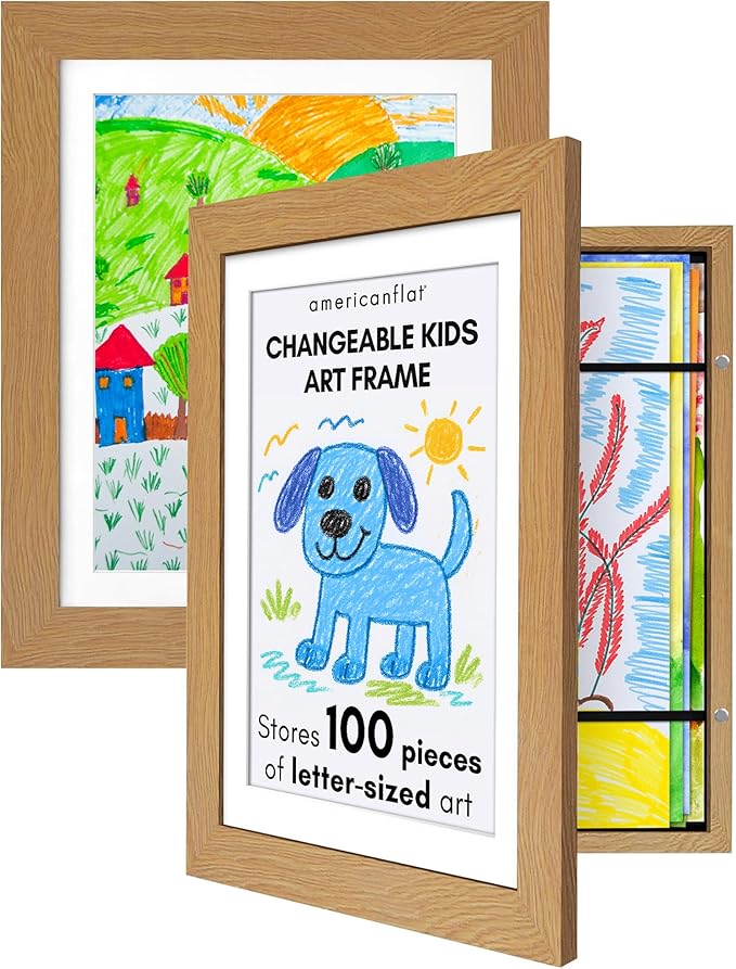 Americanflat - 2 Pack - Kids Artwork Frame Changeable (Dark Oak) - Magnetic Door Holds 100 Art Pieces - 8.5x11 Letter Size Display with Mat or 10x12.5 Without Mat - My Mini Masterpiece