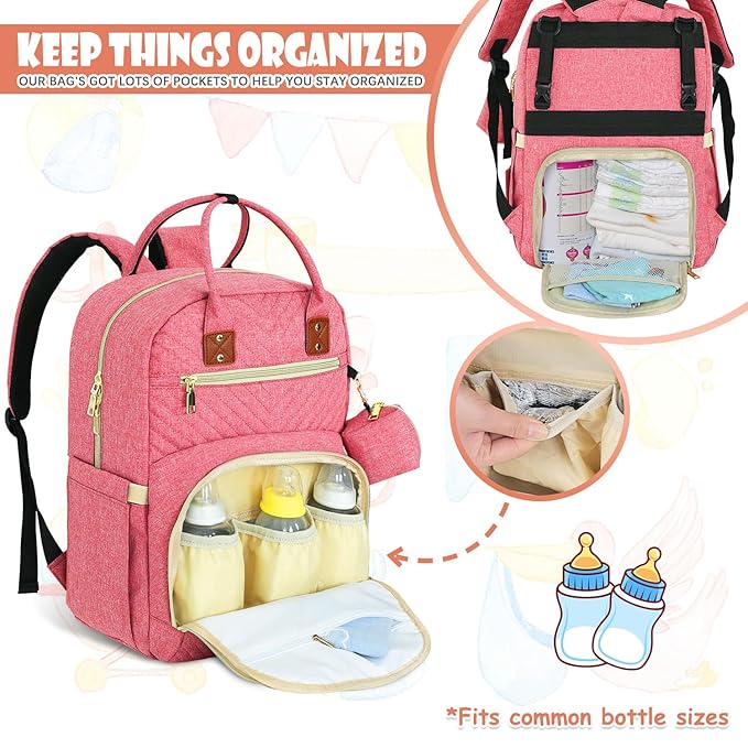 Tenot Baby Diaper Bag Backpack, Travel Diaper Bags for Babys Girl Boy Large Capacity Baby Bag Backpack for Women Pink