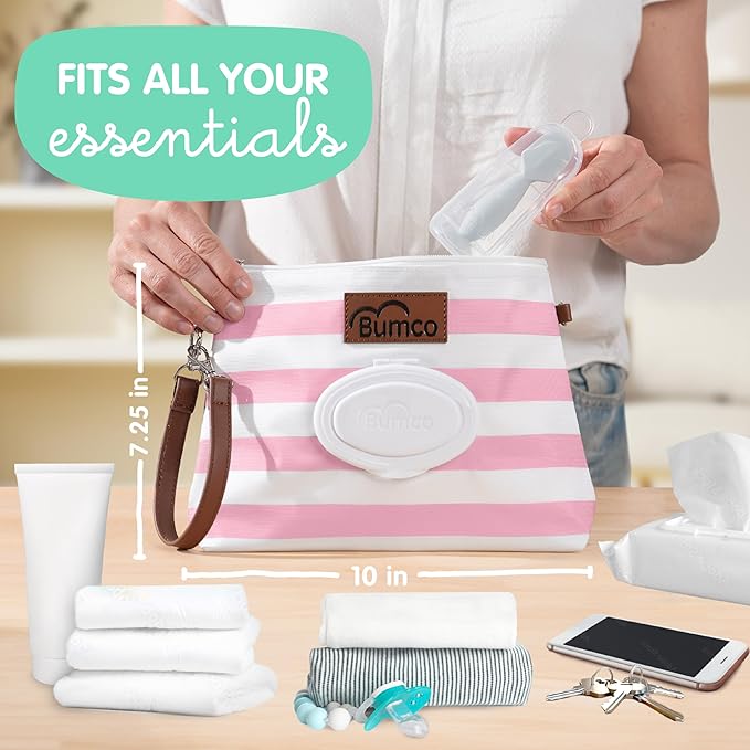 Bumco Diaper Clutch Bag and Mini Cream Spatula - Baby Travel Essentials, Small Bag with Wipes Dispenser, BPA-Free Butt Spatula, Mini Cream Applicator with Case