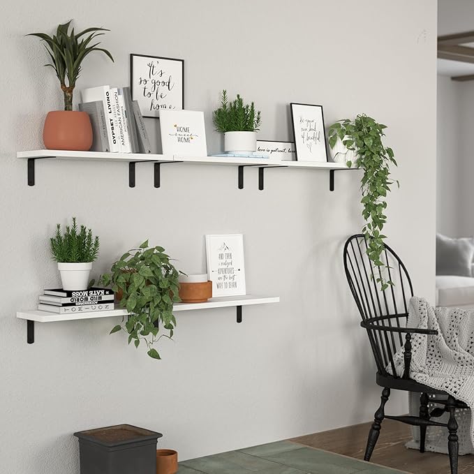 Floating Shelves, 5 Sets Wall Shelves, Wooden Floating Shelves for Bedroom Wall Décor, Wall Mounted Floating Bathroom Shelf for Storage, Floating Book Shelf, Living Room – White