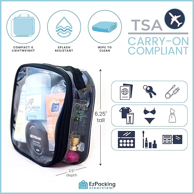 EzPacking Clear TSA Approved 3-1-1 Travel Toiletry Bag for Carry On/Quart Size Transparent Liquids Pouch for Airport Security/Reusable See Through Vinyl & PVC Plastic Organizer Men Women (Gray)