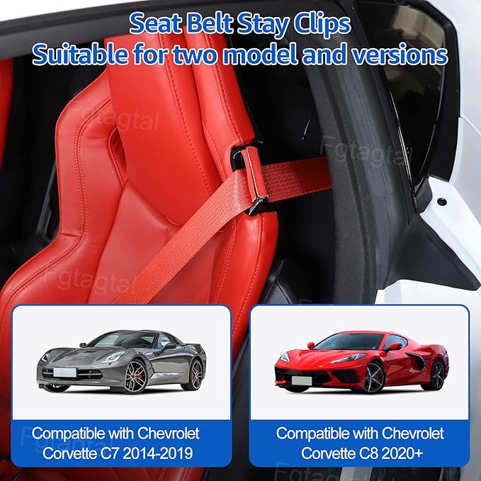 Car Seat Belt Stay Clips Compatible with Chevrolet Corvette C7 C8 2014-2026, Seat Belt Guide Anti-Belt Pop Guards Clips, Seat Belt Buckle Anti Off Cover, 2Pcs (Red)
