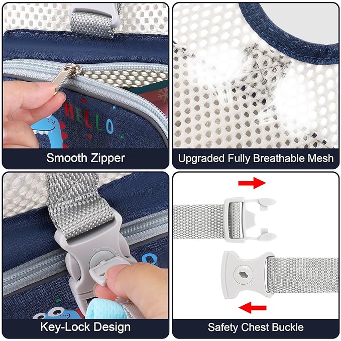 Accmor Toddler Harness Leash, Cute Dinosaur Kids Leashes + Reflective Anti Lost Wrist Link, Collapsible Baby Walking Harness Belt, Breathable Child Hand Strap Tether for Boys Traveling in Hot Weather