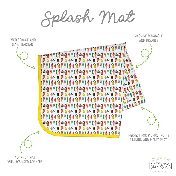 BapronBaby Eric Carle Food Parade Splash Mat - Waterproof Catch-All for Under High Chairs, Floors, Tables, Playtime or Arts & Crafts - Machine Washable - 45" x 45”