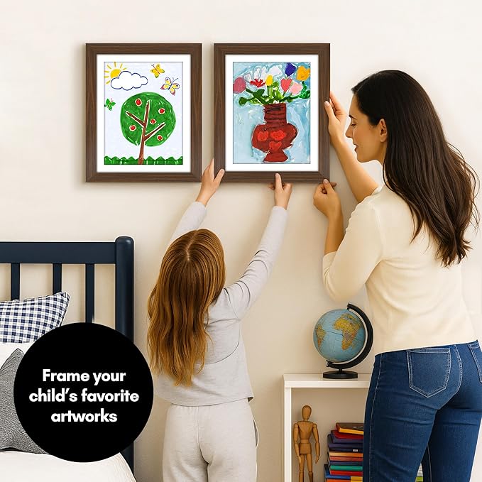 Americanflat - 2 Pack - Kids Artwork Frame Changeable (Walnut) - Magnetic Door Holds 100 Art Pieces - 8.5x11 Letter Size Display with Mat or 10x12.5 Without Mat - My Mini Masterpiece