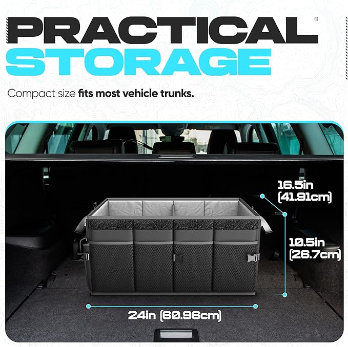 FORTEM Trunk Organizer For SUV Car Trunk Organizer, Foldable Storage, Car Accessories for Women Men, Collapsible Bag, Perfect Christmas Gifts, 600D Oxford, Non Slip Bottom, Straps, Soft Cover (65L)