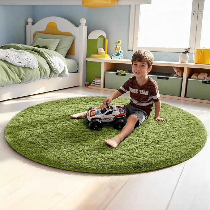 Ophanie Area Rugs for Bedroom Living Room,Color 7- Green,Size 5',Shape Round