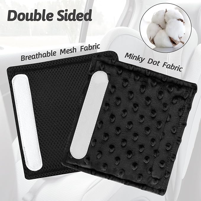 WINGHENLEE Baby Car Seat Strap Pads, Toddler Car Seat Strap Shoulder Covers for Baby Kids, Double-Sided Car Seat Belt Covers for Stroller/Pushchair/Baby Swing, Soft Flannel & Mesh, Black