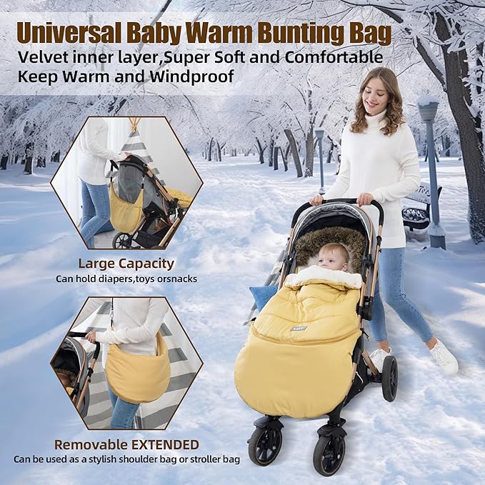 LAT Baby Warm Bunting Bag Universal,Extended and Removable,Stroller Sleeping Bag Cold Weather,Waterproof Toddler Footmuff