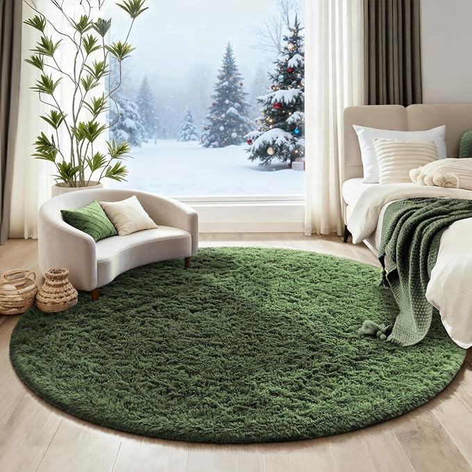 Ophanie Area Rugs for Bedroom Living Room,Color Grayish Green,Size 6',Shape Round